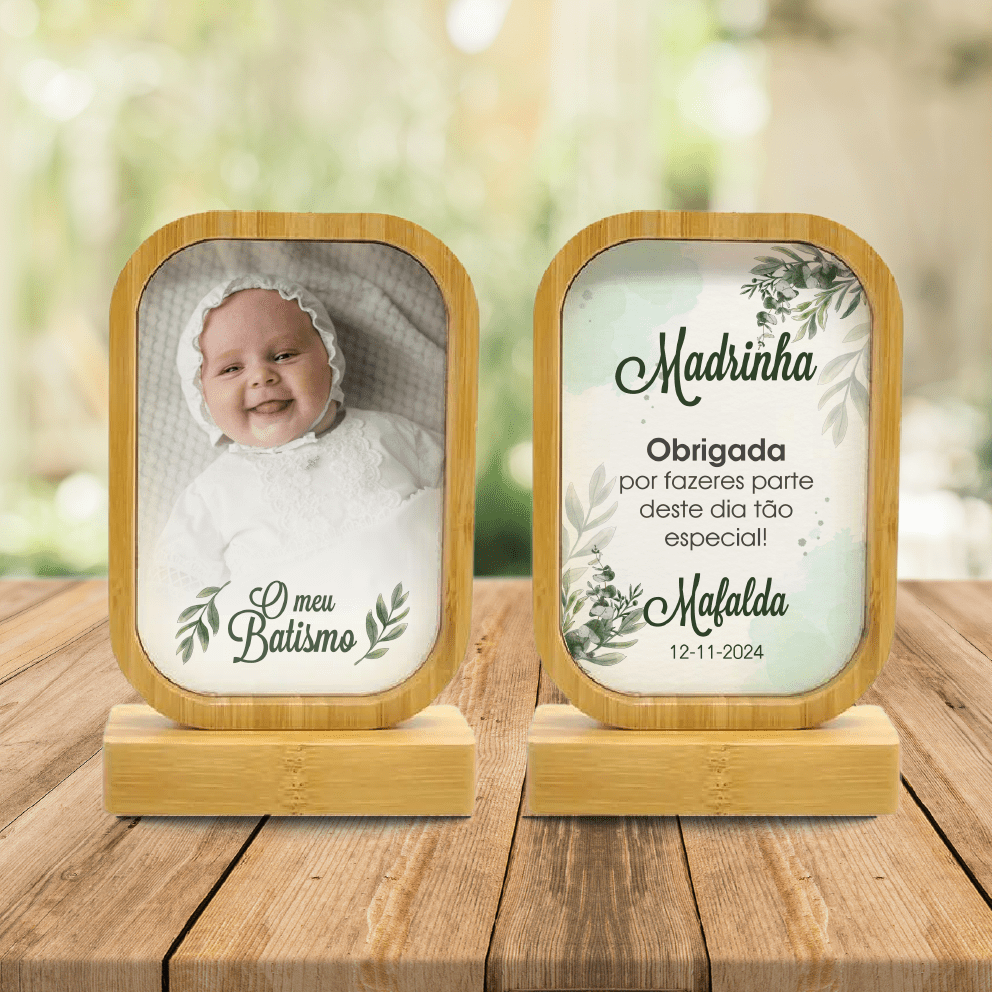 Moldura Magnética/Rotativa em Bambu Retangular - Batismo - Laser Madeira